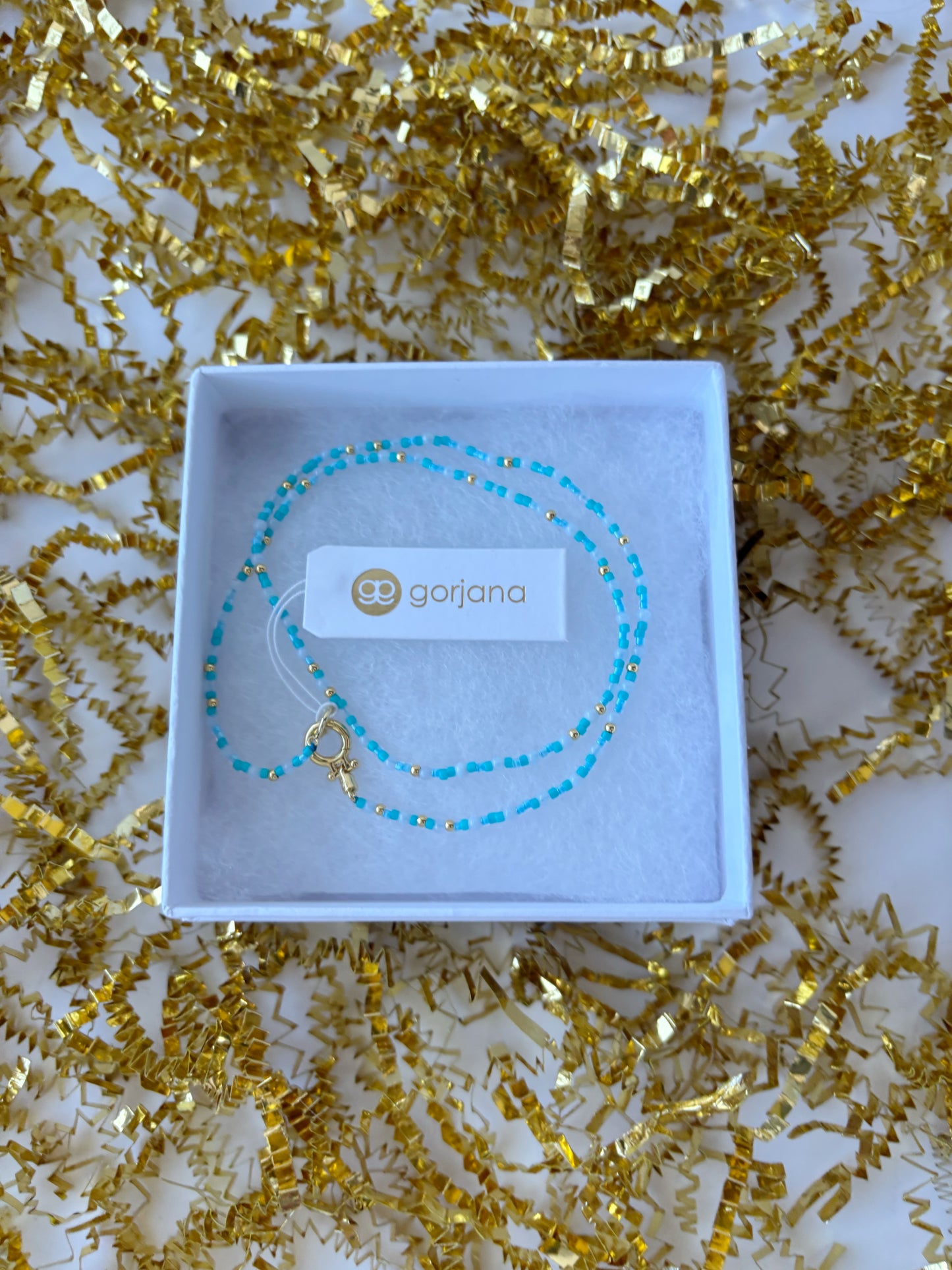 Sky's the Limit- Gift Box for Her with Gorjana Necklace, Aqua Zip Pouch & Blue Hair Clips