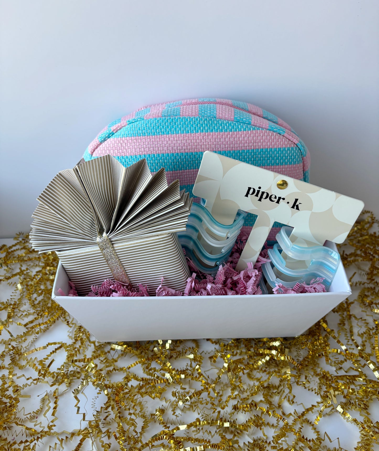 Sky's the Limit- Gift Box for Her with Gorjana Necklace, Aqua Zip Pouch & Blue Hair Clips