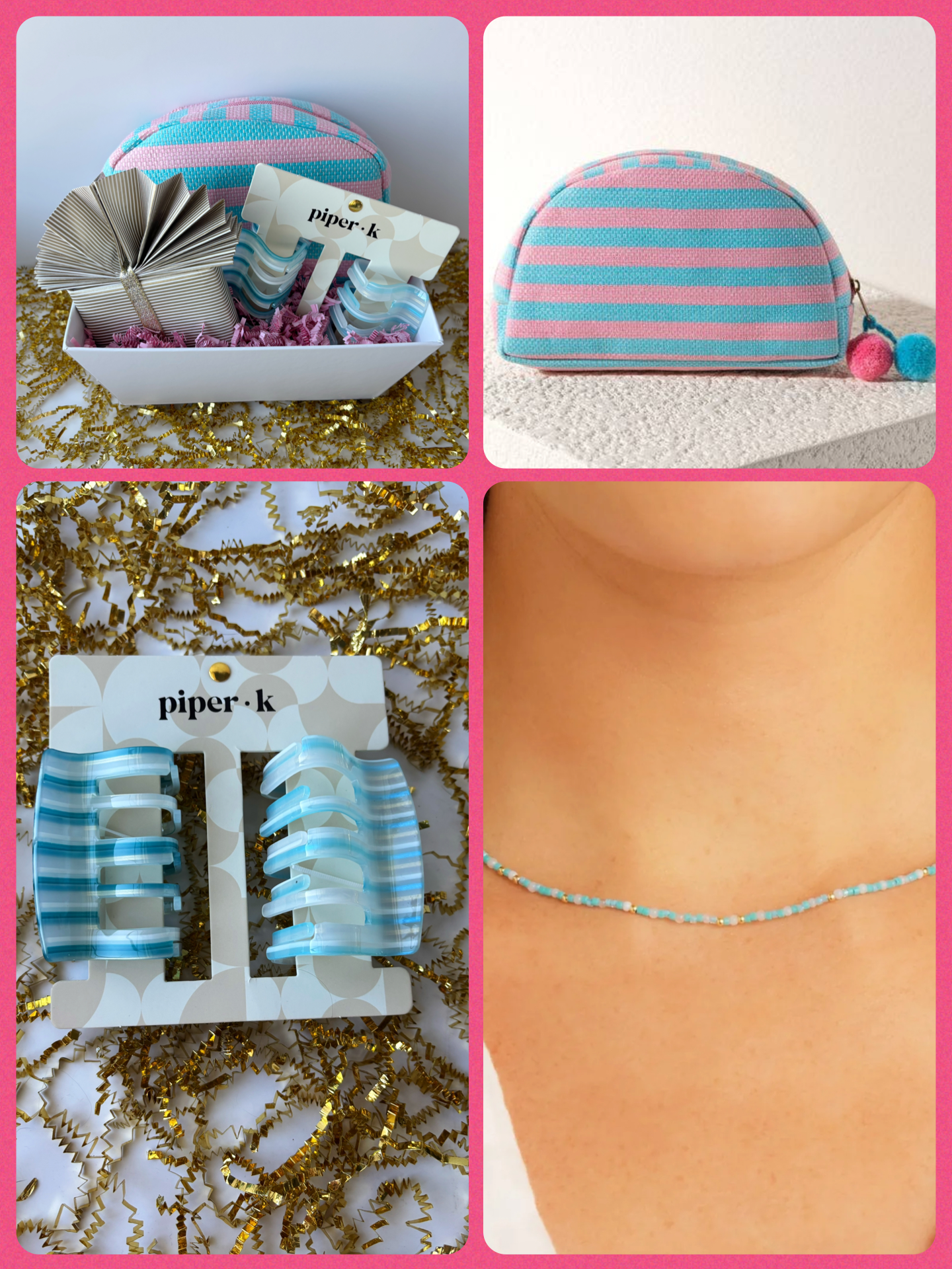 Sky's the Limit- Gift Box for Her with Gorjana Necklace, Aqua Zip Pouch & Blue Hair Clips