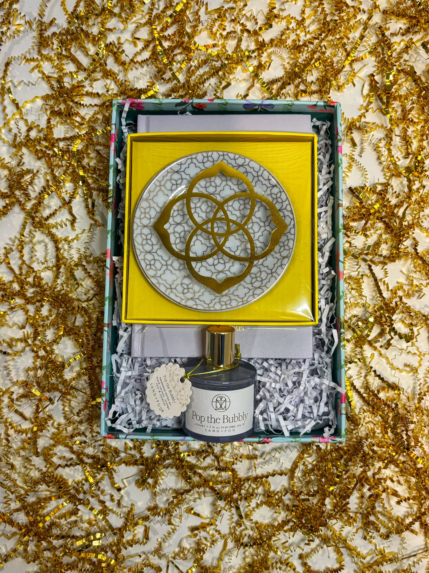 Pop the Bubbly! She Said "Yes"!- Engagement Gift Box with Kendra Scott Ring Dish, Wedding Guide & Fragrance Roller