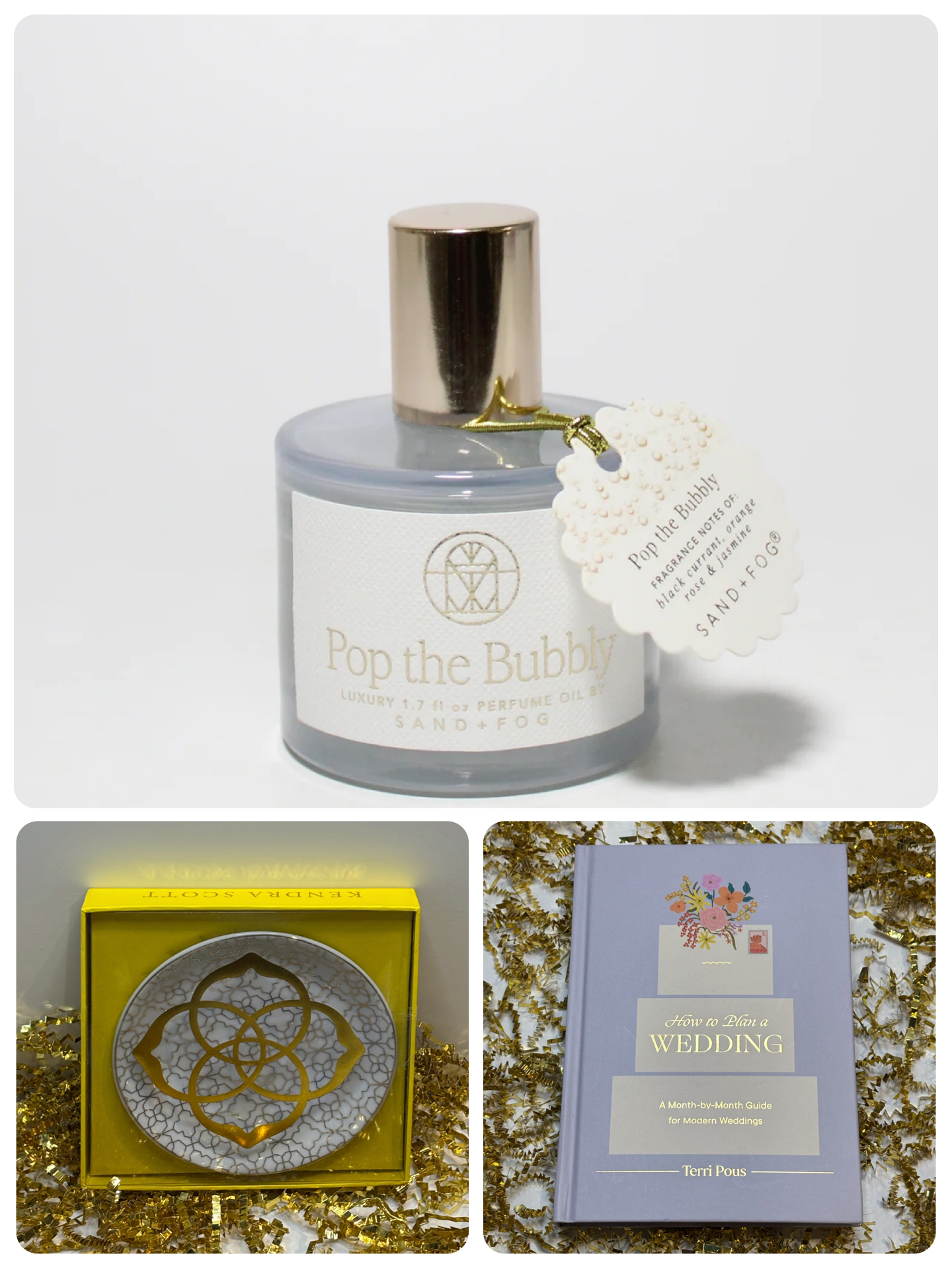 Pop the Bubbly! She Said "Yes"!- Engagement Gift Box with Kendra Scott Ring Dish, Wedding Guide & Fragrance Roller