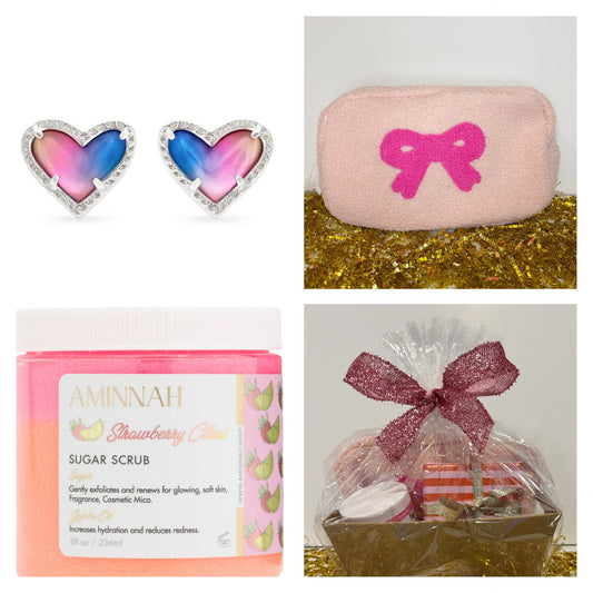 Girls “Put A Pink Bow On It”- Kendra Scott Earrings Gift Set with Sugar Scrub & Sherpa Bag