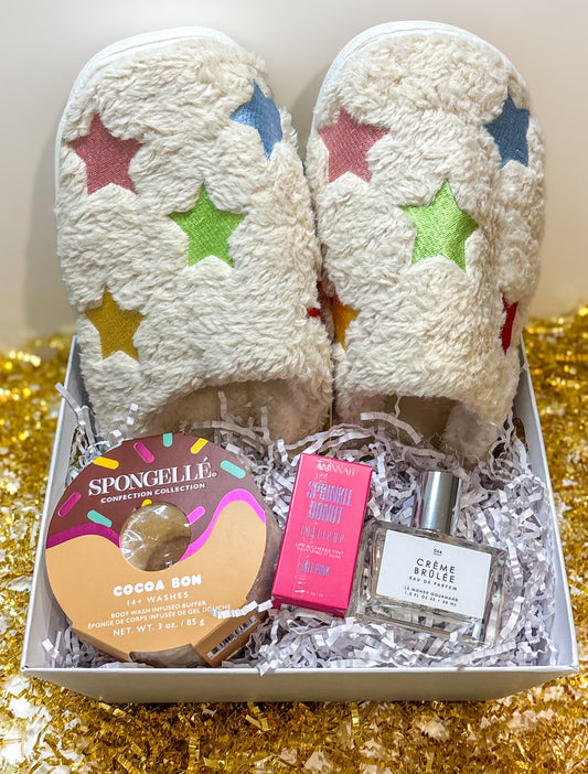 Donut Worry, Be Happy- Cozy Slippers, Dessert Fragrance, Body Buffer & Lip Tint