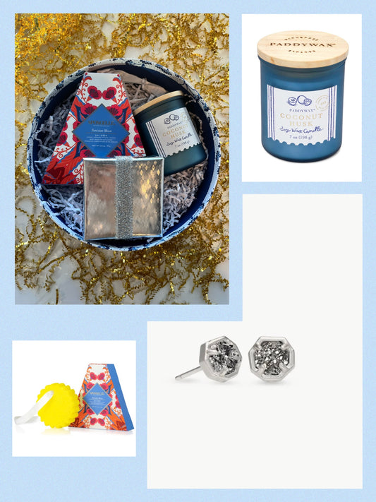 Coastal Glow – Gift Box with Kendra Scott Studs, Spongellé Buffer & Coconut Husk Candle