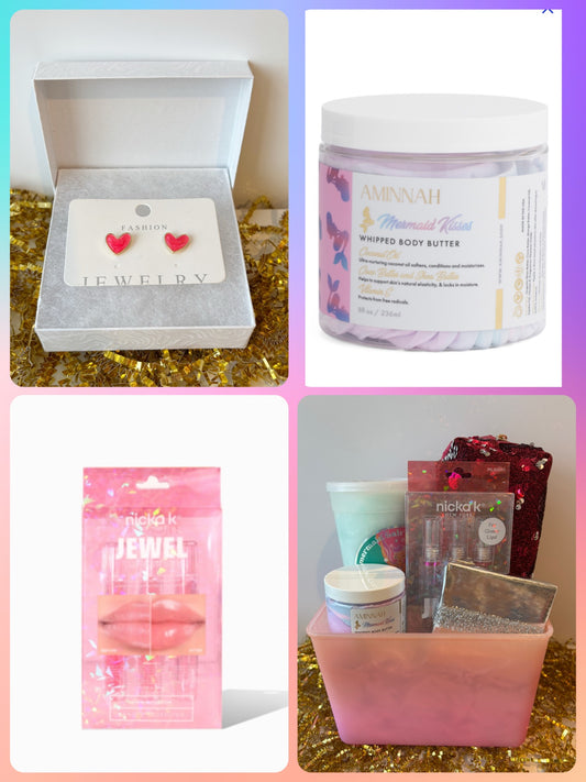 Mermaid Kisses- Gift Box for Girls with Body Butter, Lip Gloss, Earrings & Cotton Candy