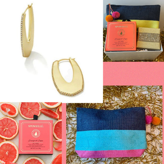 Gold & Grapefruit- Gift Set with Kendra Scott Hoops, Grapefruit Body Buffer & Zip Pouch